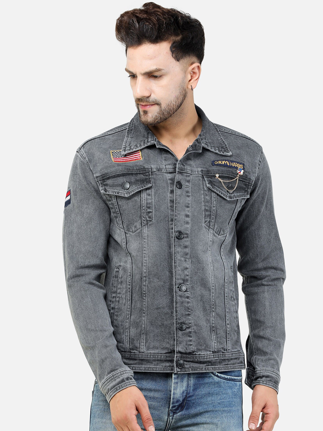 

COLVYNHARRIS JEANS Men Multicoloured Floral Crop Denim Jacket with Embroidered, Multi