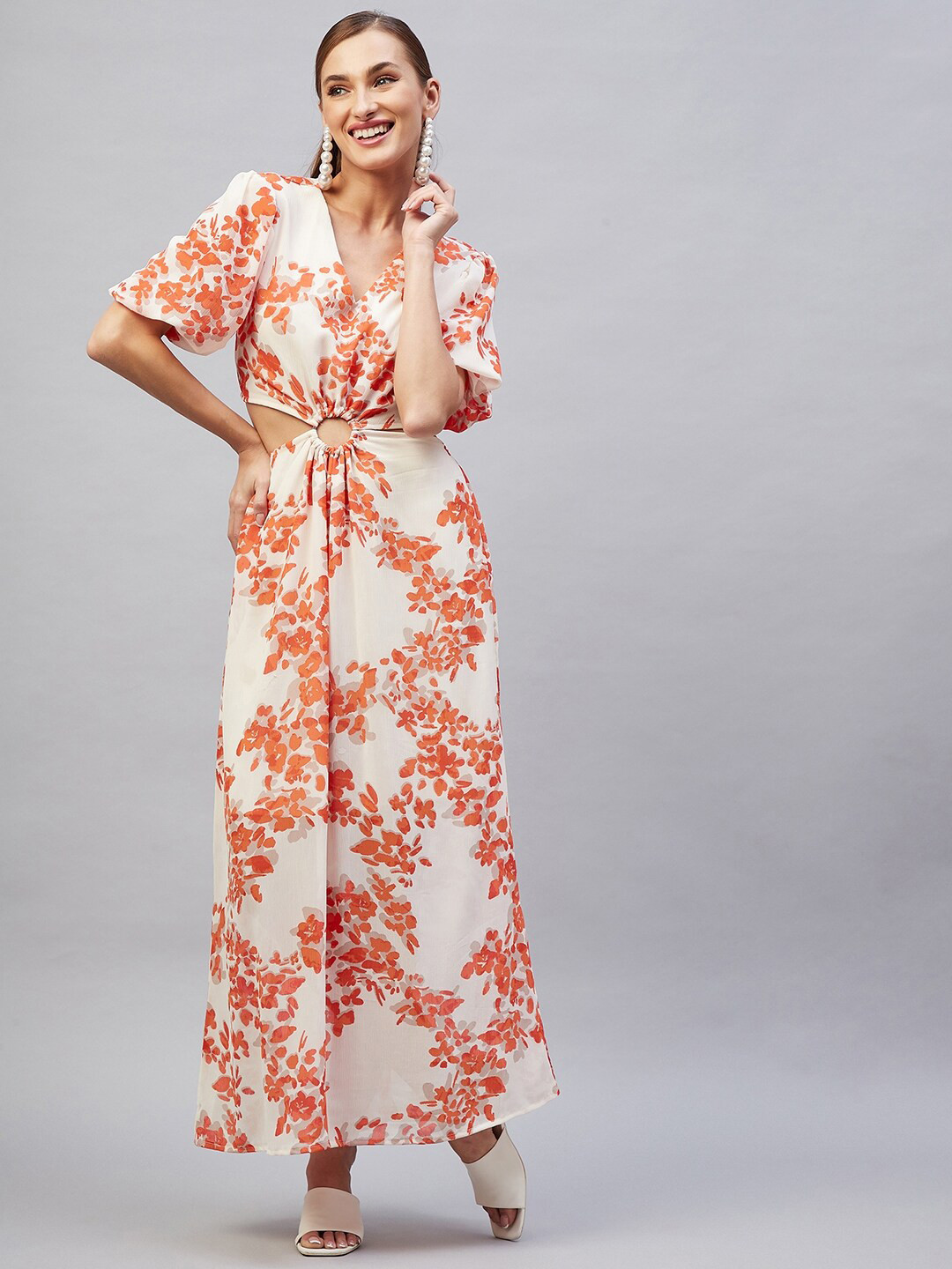 

RARE Orange Floral Georgette Maxi Maxi Dress