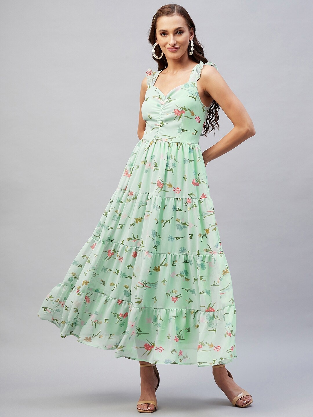 

RARE Sea Green Floral Georgette Maxi Maxi Dress