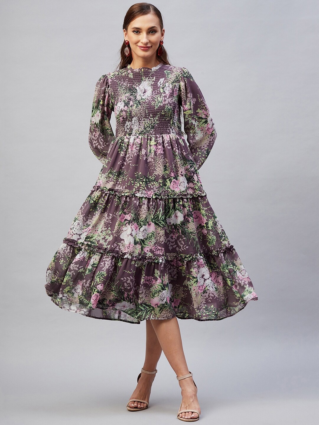 

RARE Mauve Floral Georgette Midi Dress