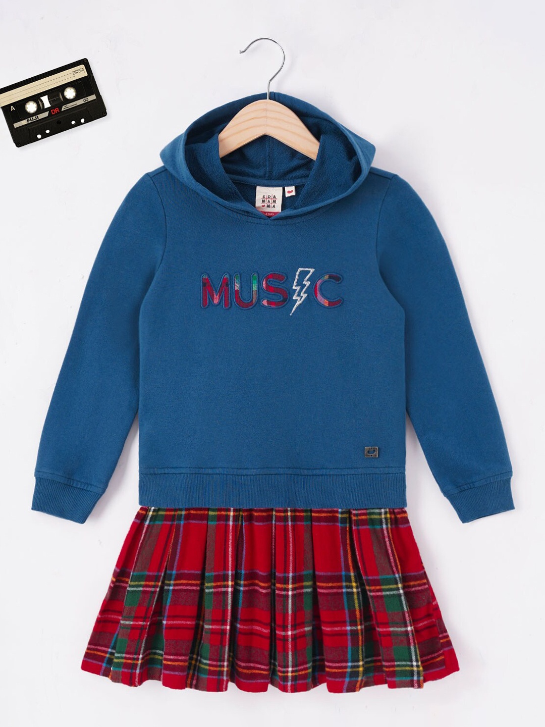 

Ed-a-Mamma Navy Blue Checked Drop-Waist Dress