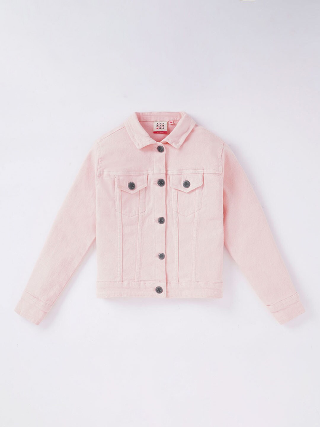 

Ed-a-Mamma Girls Pink Washed Crop Denim Jacket with Embroidered