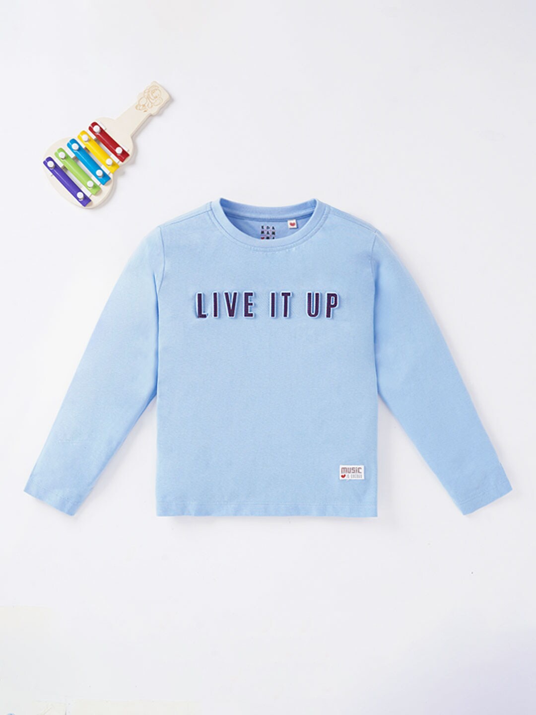 

Ed-a-Mamma Boys Blue Typography Applique T-shirt