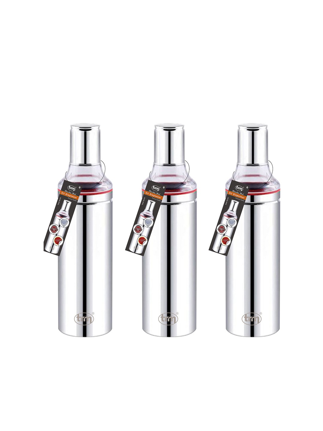 

TRM Silver-Toned Set Of 3 Solid Stainless Steel Oil Dispensers