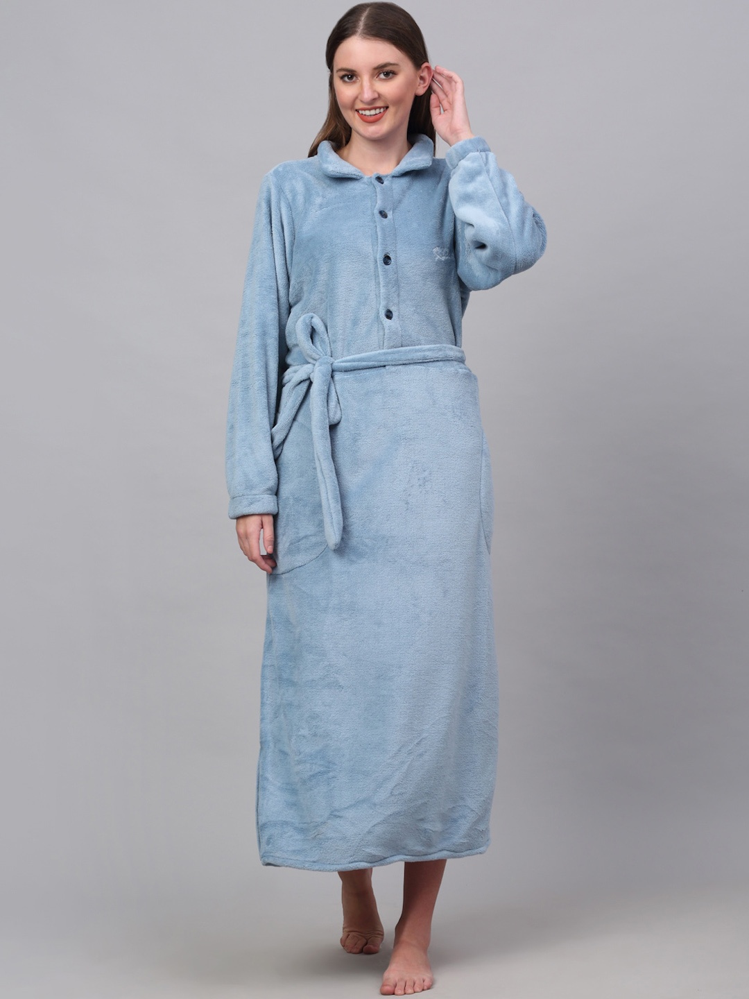 

KLOTTHE Woolen Bath Robe With Belt, Blue