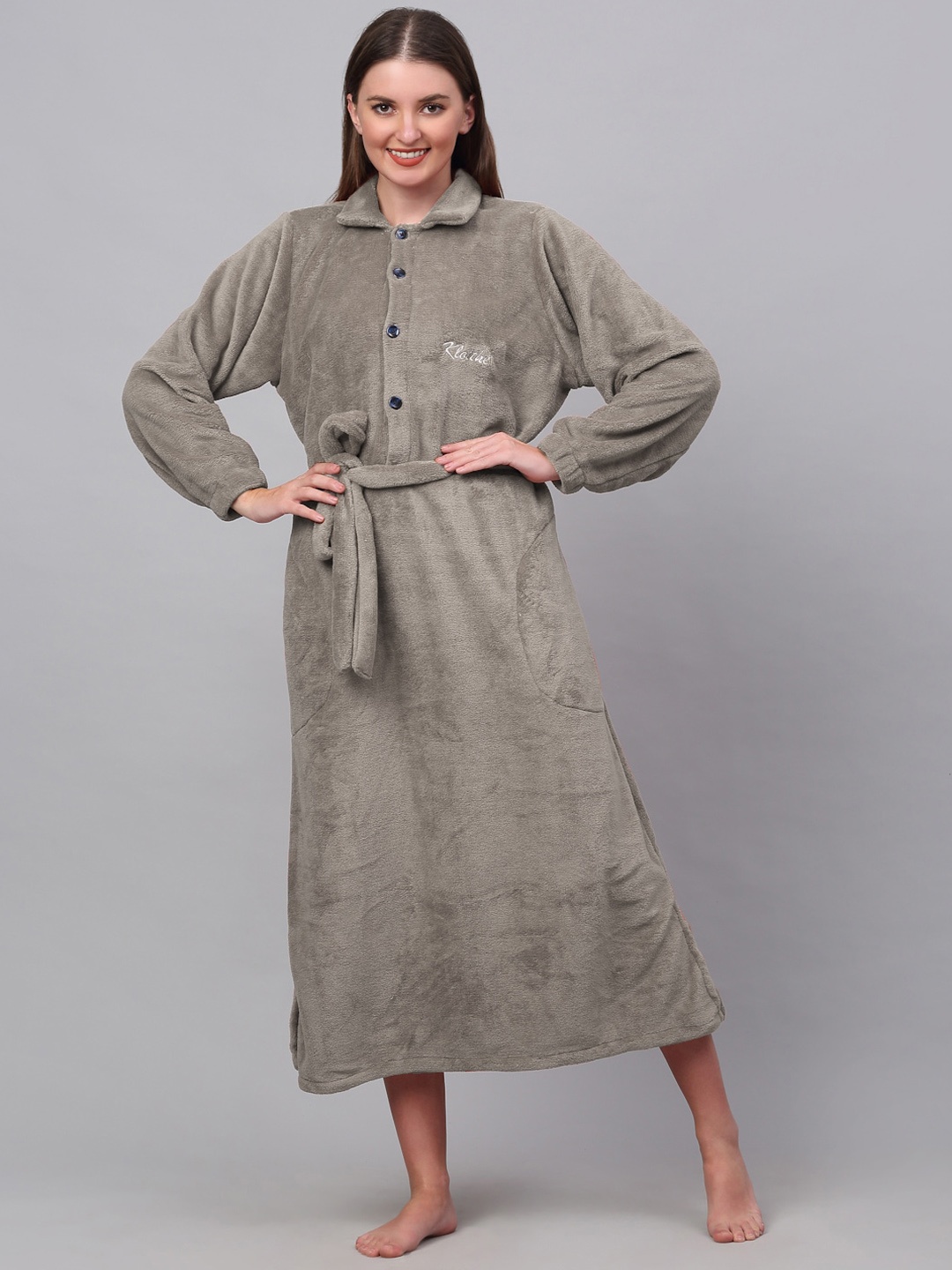 

KLOTTHE Woolen Longline Bath Robe With Belt, Beige