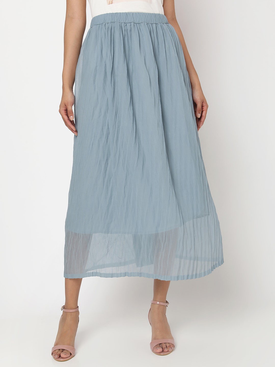 

Smarty Pants Women Ice Blue Solid Pleated Flared Skirt