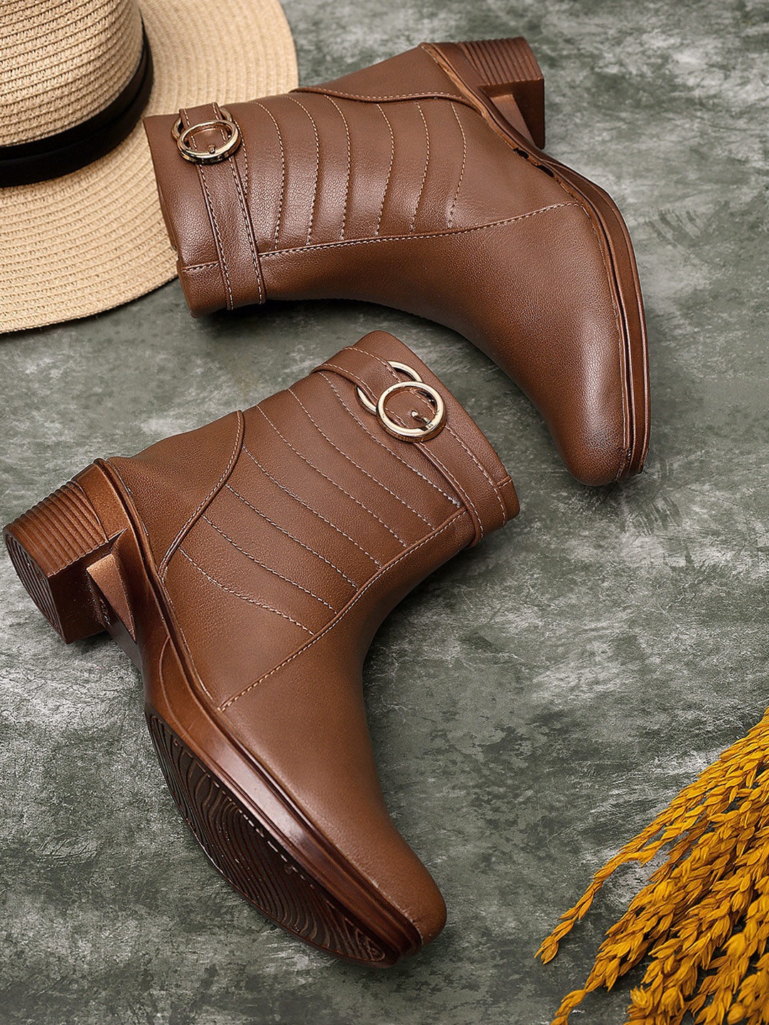 

TRASE Women Tan Colored Textured Regular Boots