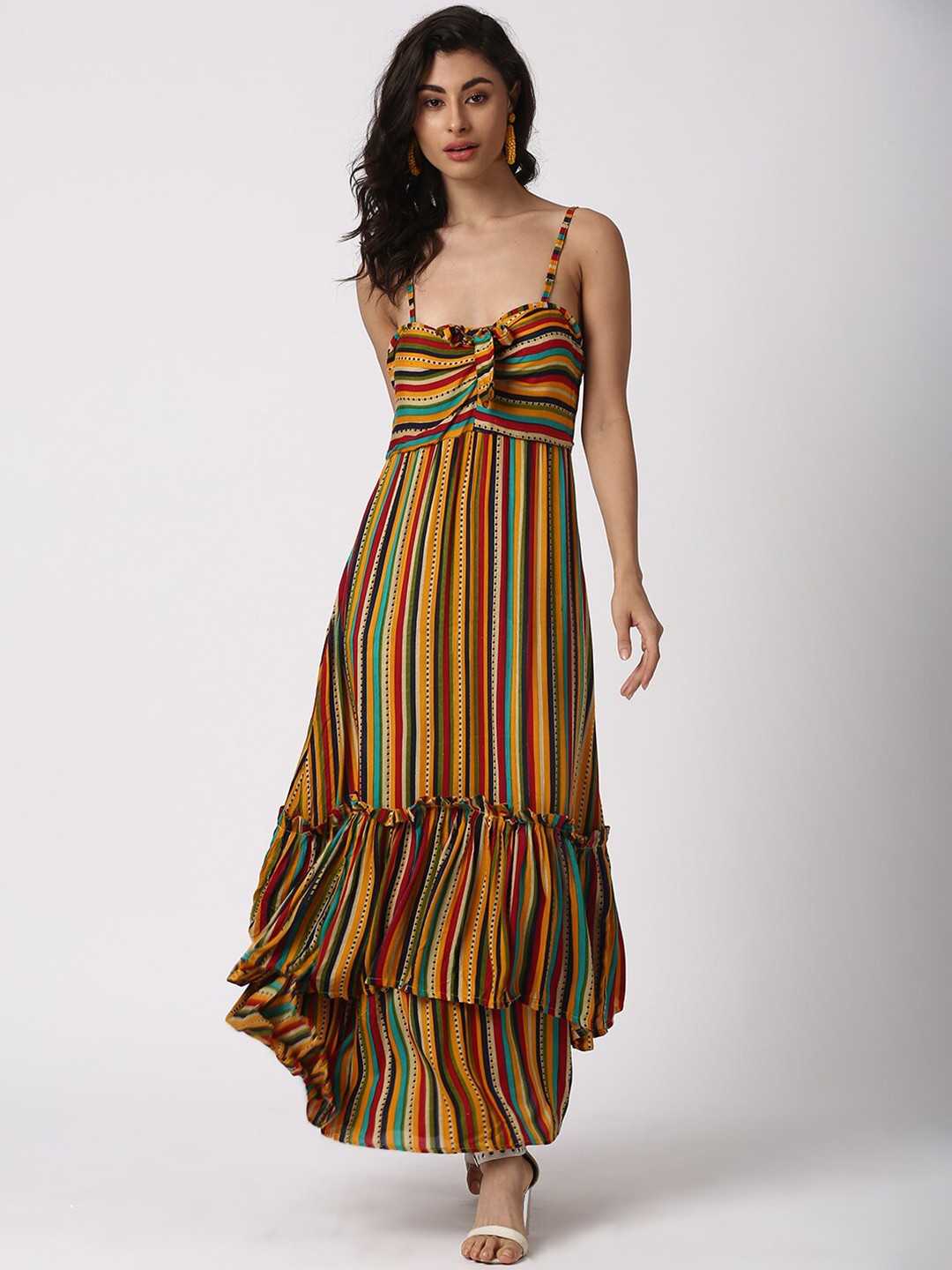 

KAMPHIRE Yellow Striped Maxi Maxi Dress