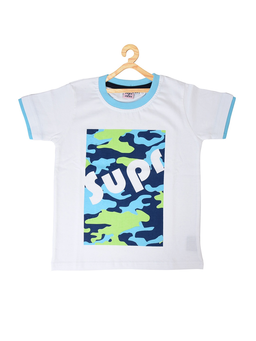 

POMY & JINNY Boys White Typography Printed Applique Slim Fit T-shirt