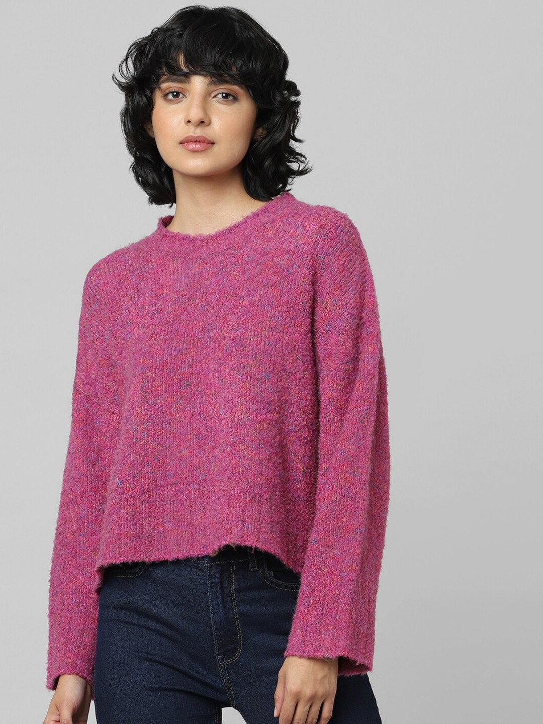 

ONLY Women Pink & Purple Self-Design Pullover
