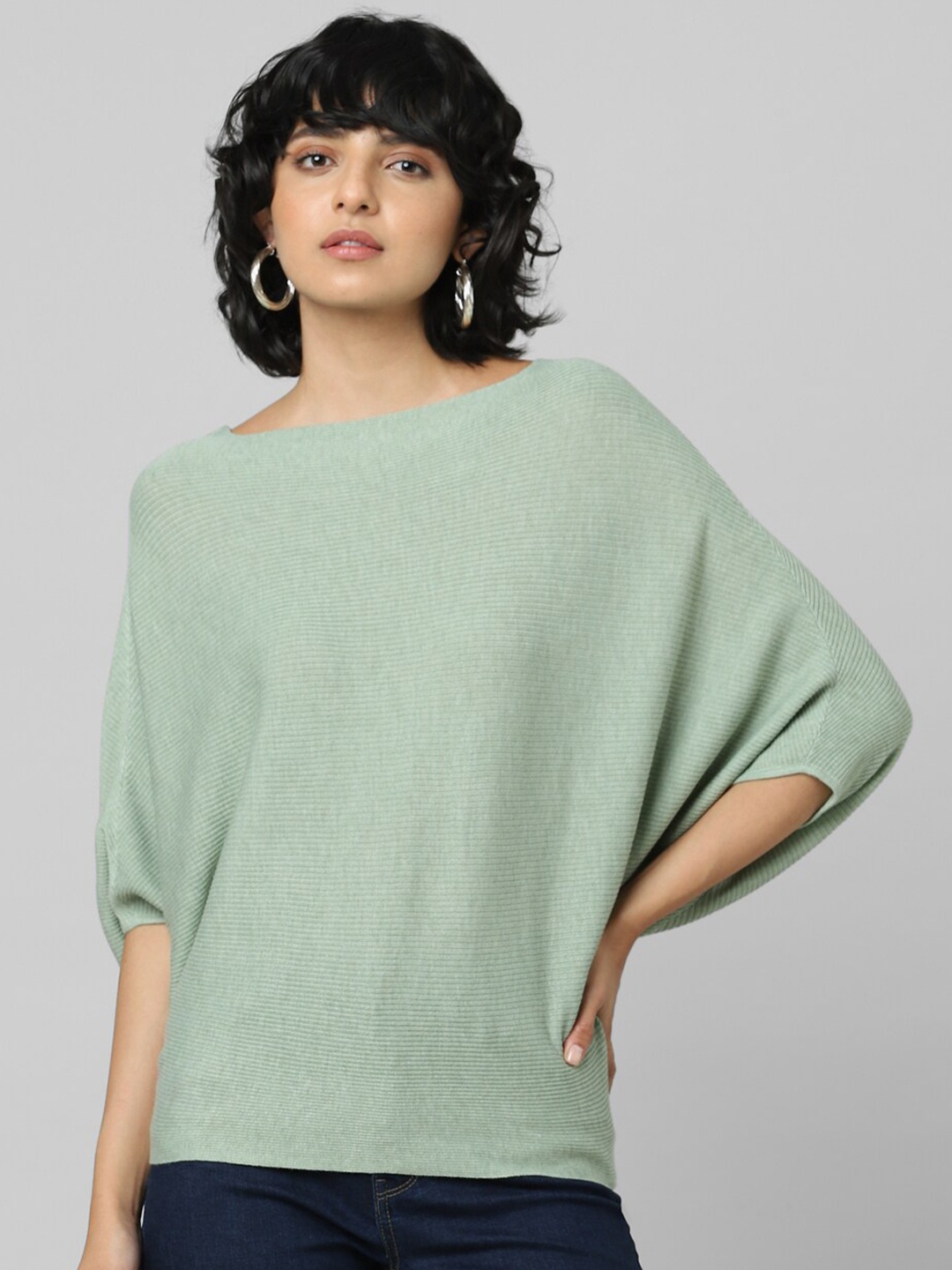 

ONLY Women Green Solid Pullover