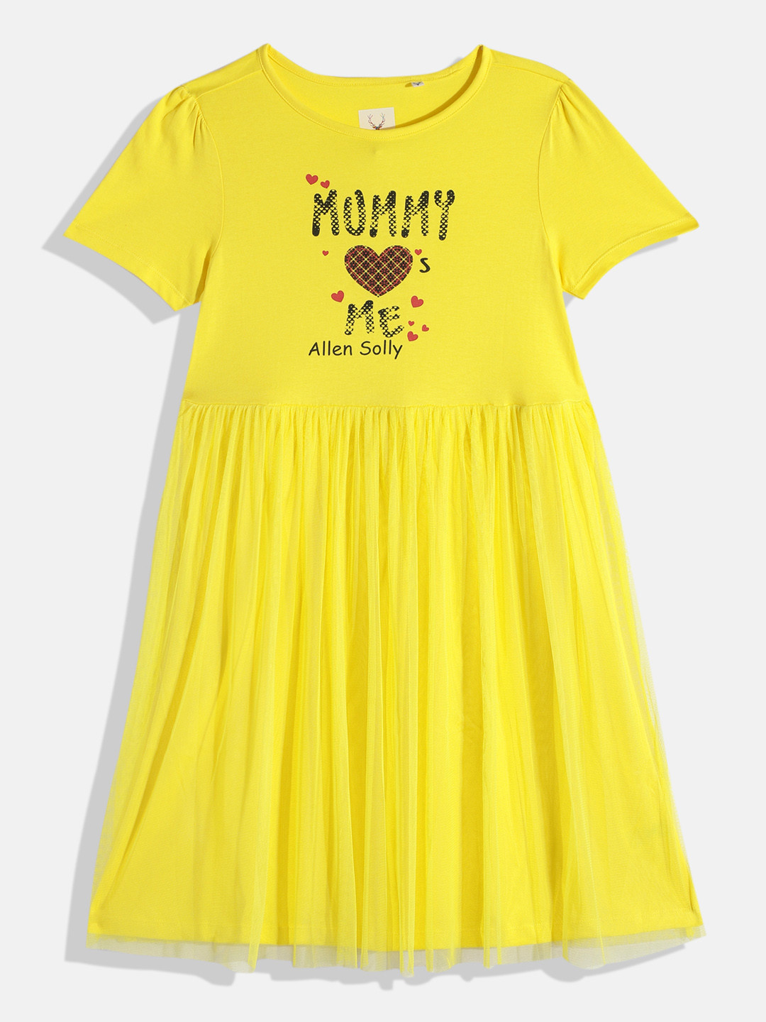 

Allen Solly Junior Girls Typography Printed Pure Cotton Fit & Flare Dress, Yellow