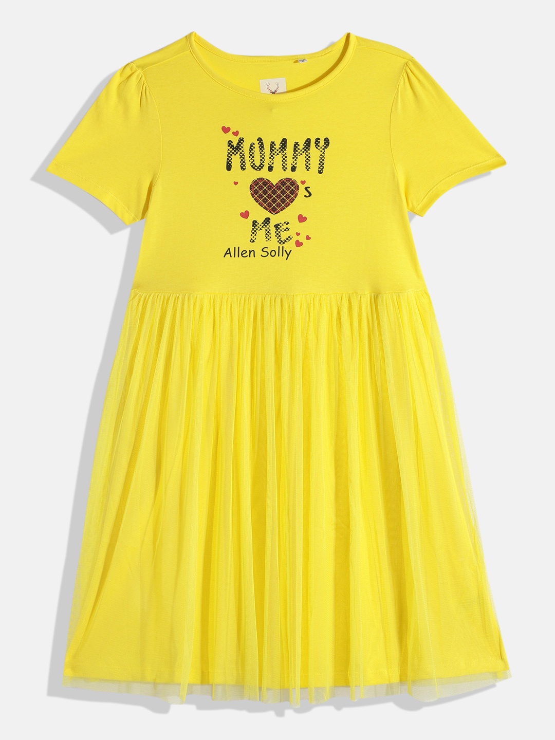 

Allen Solly Junior Girls Typography Printed Pure Cotton Fit & Flare Dress, Yellow