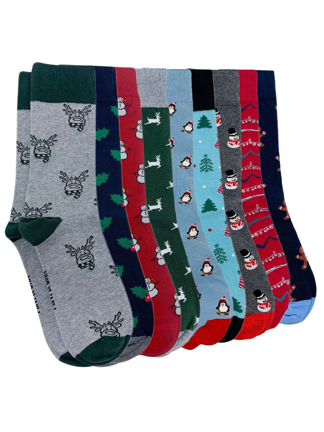 

Mint & Oak Men Pack Of 9 Red & Blue Printed Cotton Above Ankle Length Socks
