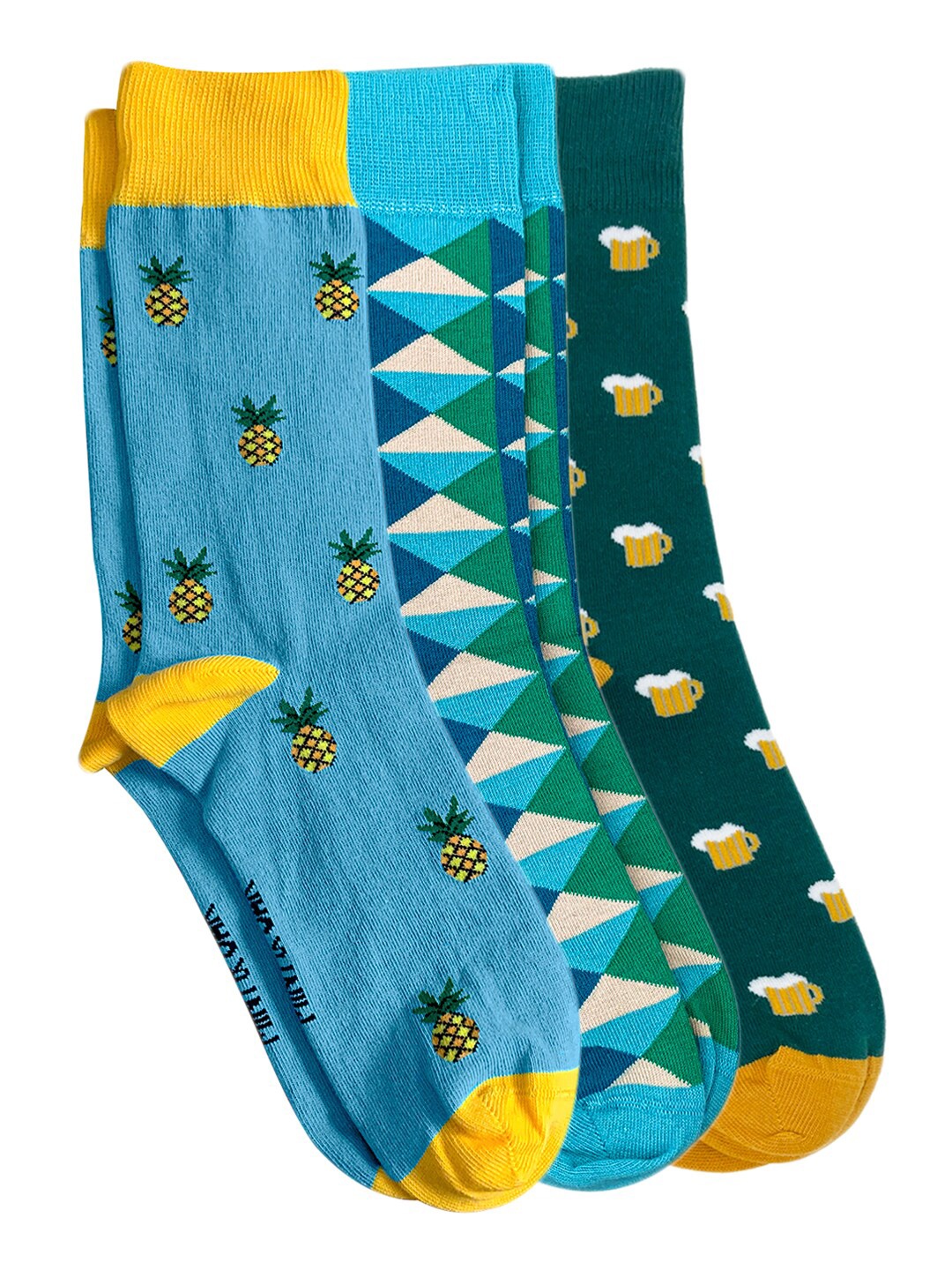 

Mint & Oak Men Pack Of 3 Printed Above-Ankle length Socks, Green