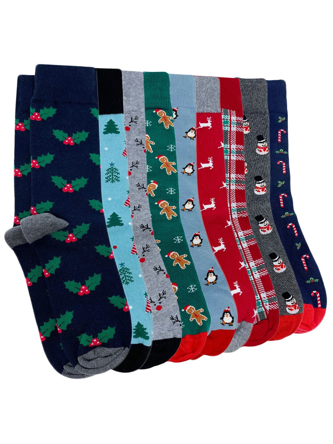 

Mint & Oak Men Pack Of 9 Patterned Calf-Length Socks, Blue