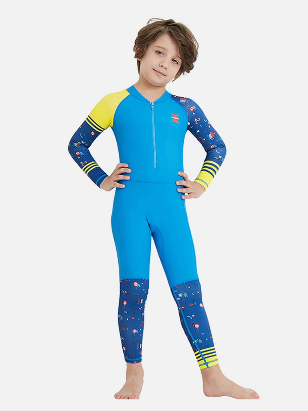 

Little Surprise Box LLP Kids Blue & Yellow Printed Full Covered Swimwear