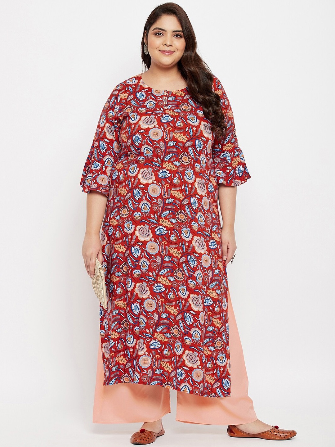 

Tissu Women Orange Floral Printed Kurta with Palazzos