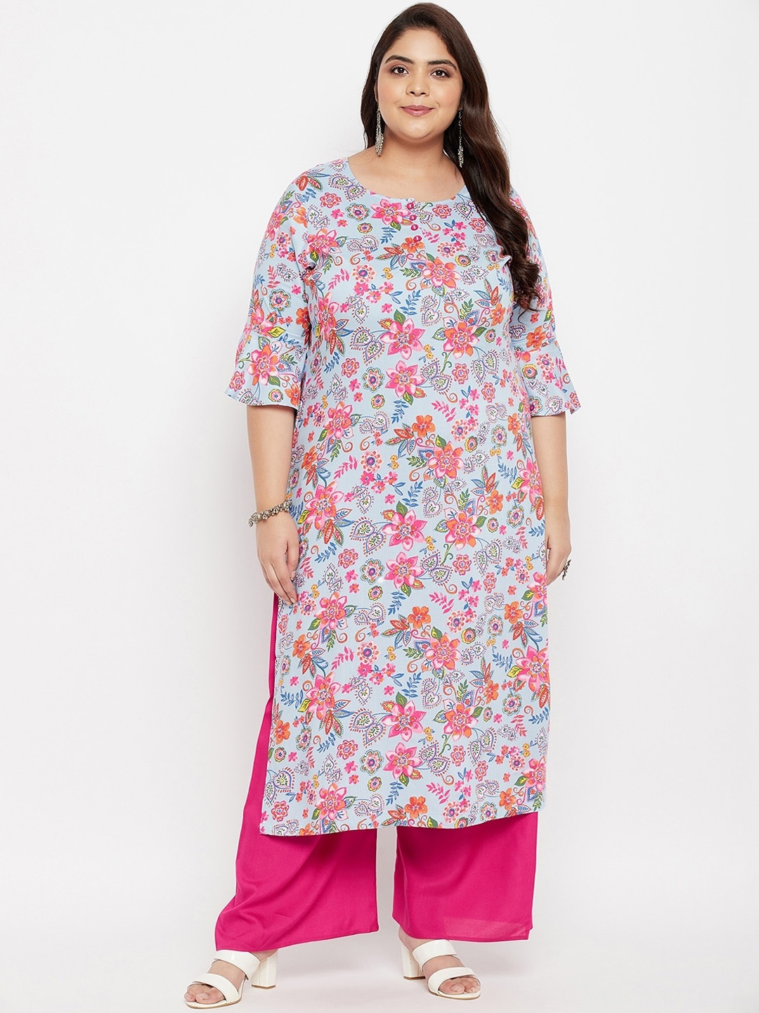 

Tissu Women Blue Floral Printed Kurta with Palazzos