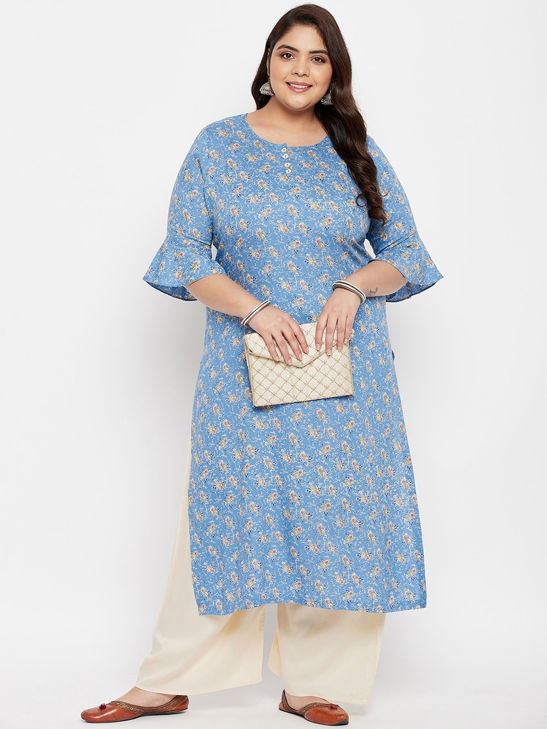 

Tissu Women Blue Floral Printed Kurta with Palazzos