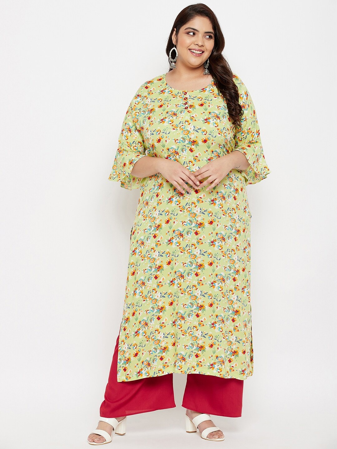 

Tissu Women Green Floral Printed Kurta with Palazzos