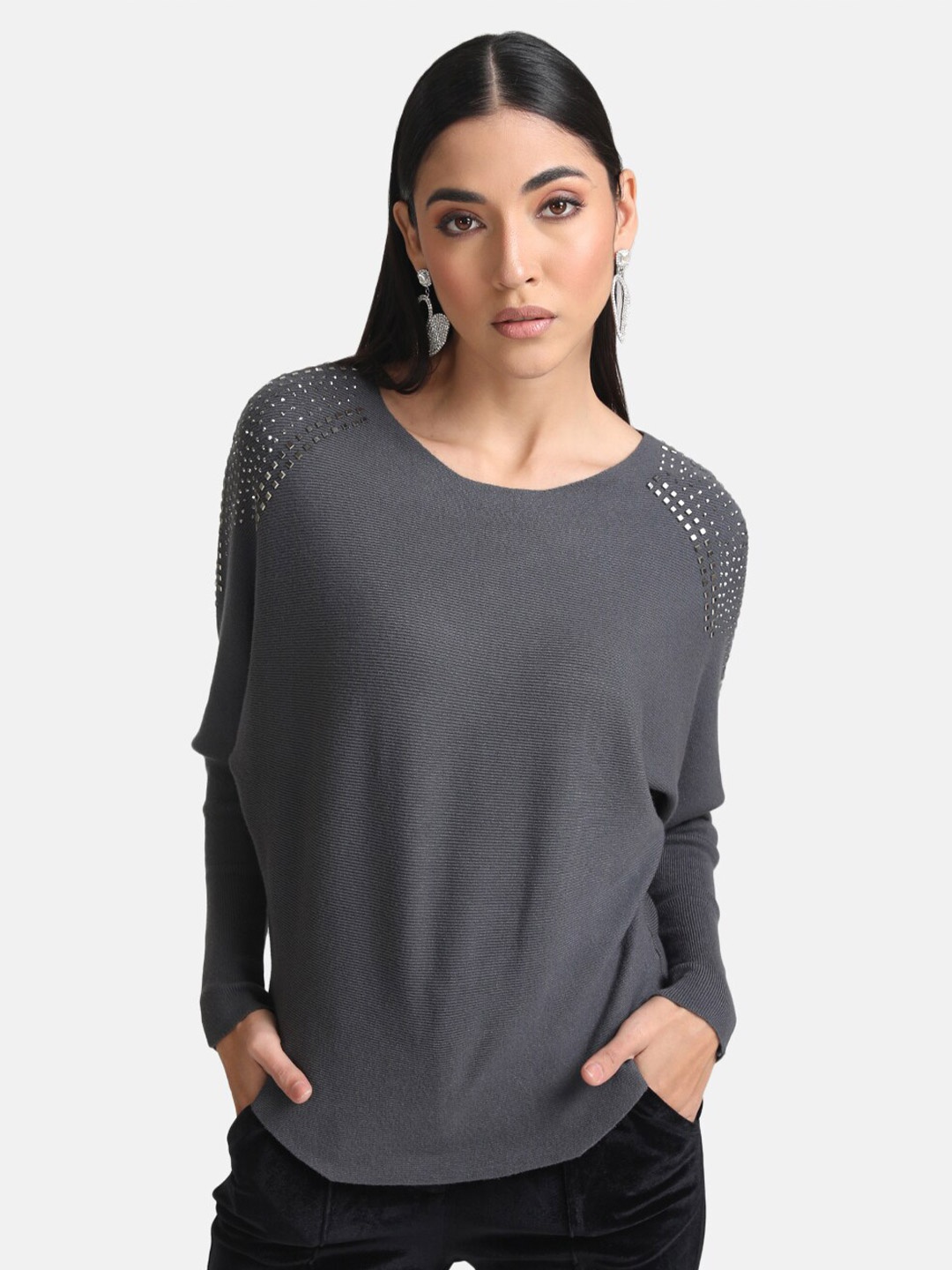 

Kazo Women Grey Embellished Embellished Top