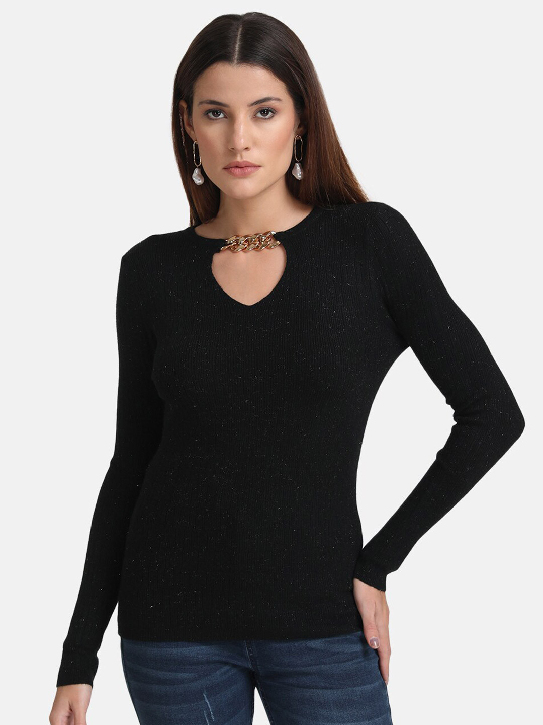 

Kazo Women Black Solid Long Sleeve Pullover