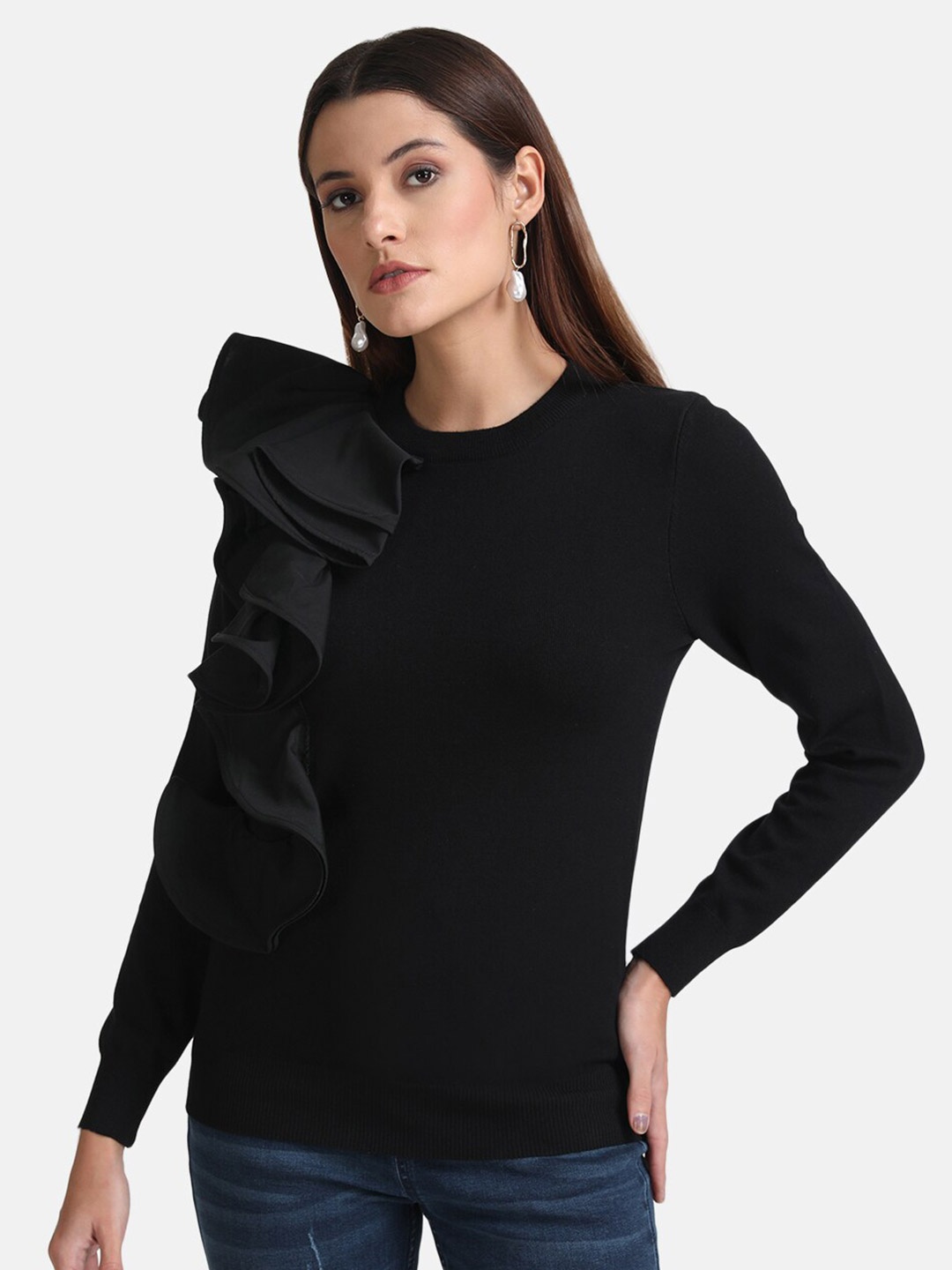 

Kazo Women Black Ruffles Top