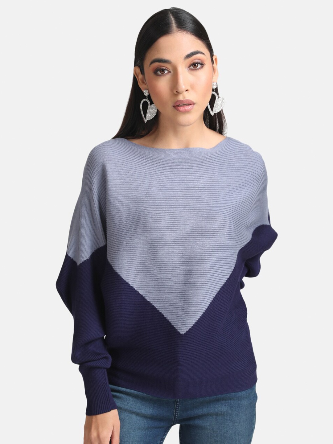 

Kazo Women Blue & Black Colourblocked Colourblocked Pullover