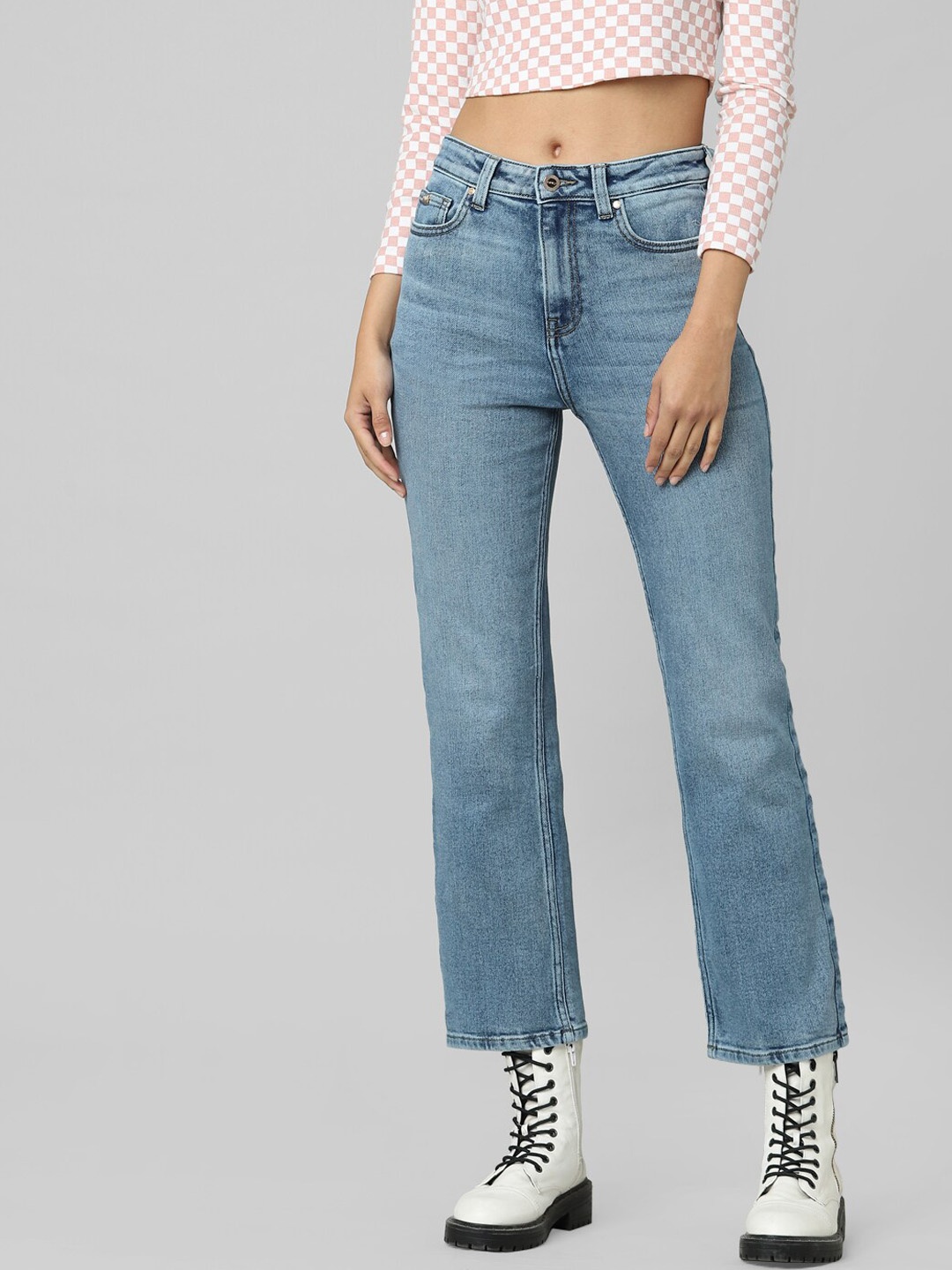 

ONLY Women Blue Straight Fit Low Distress Light Fade Jeans