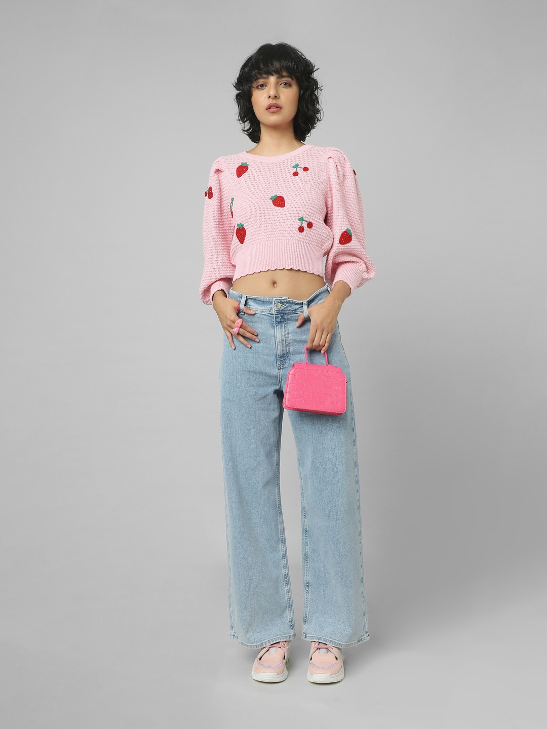 

ONLY Women Blue Wide Leg High-Rise Low Distress Jeans