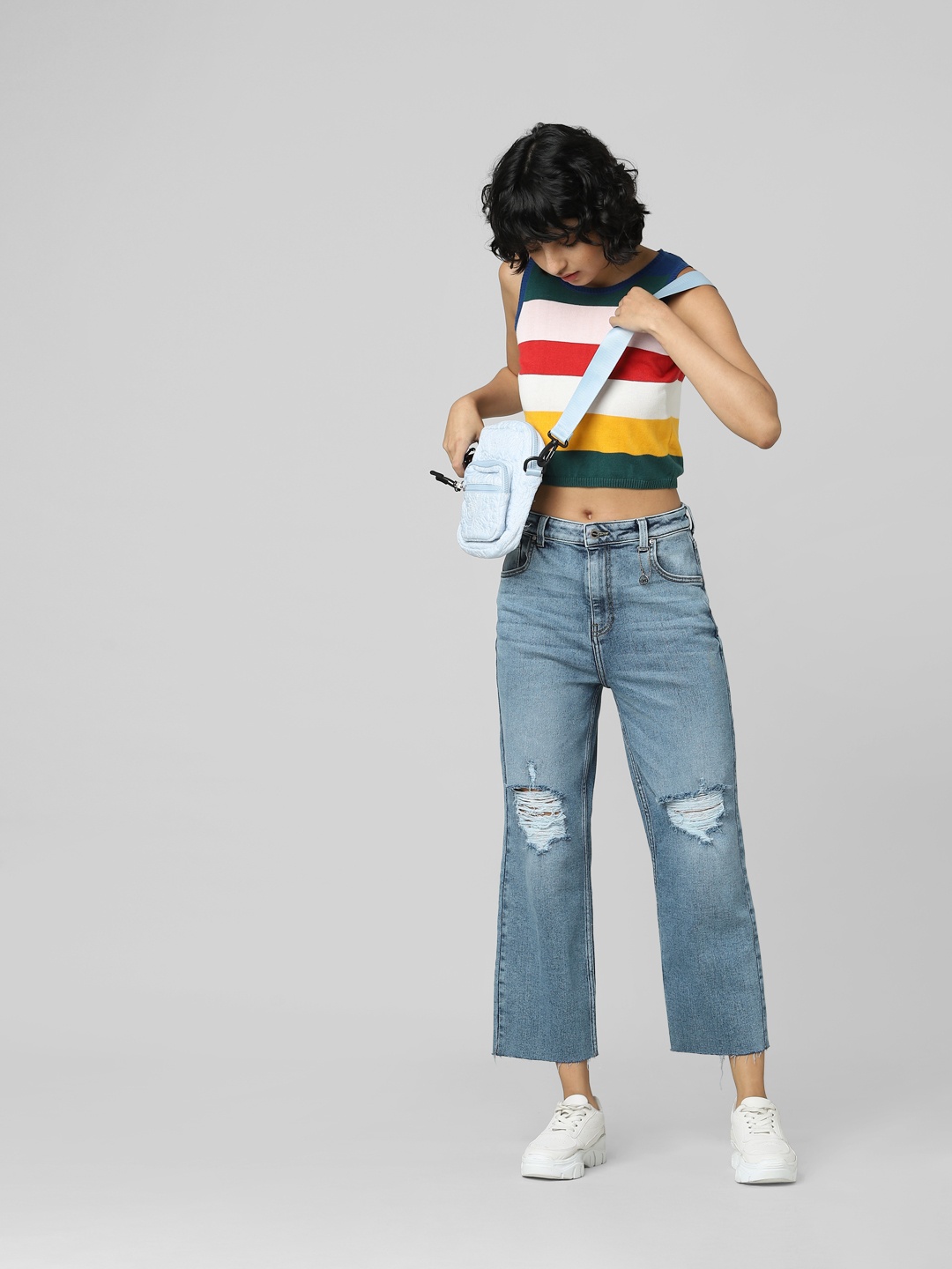 

ONLY Women Blue Flared High-Rise Mildly Distressed Light Fade Jeans