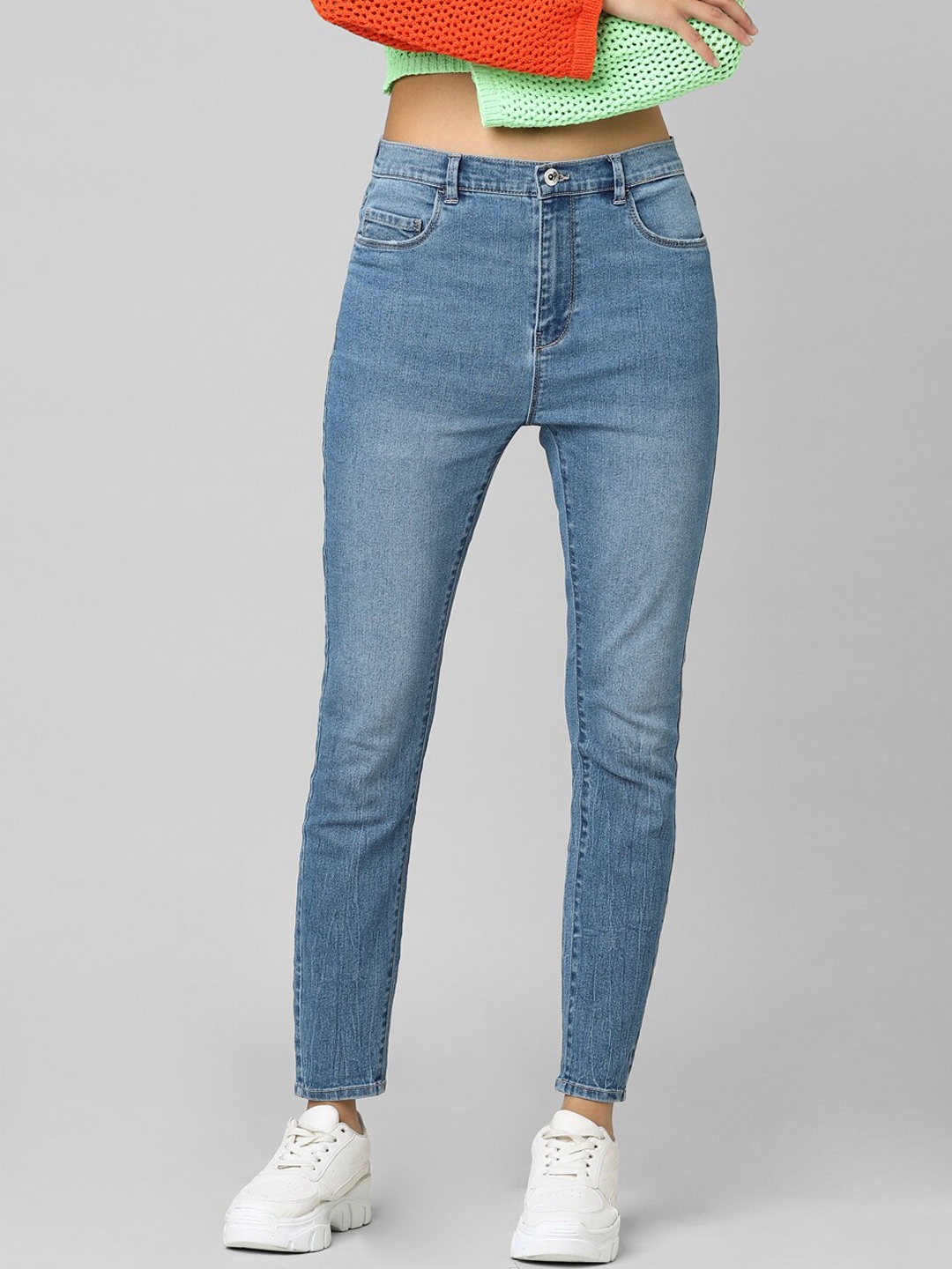 

ONLY Women Blue Skinny Fit Slash Knee Light Fade Jeans