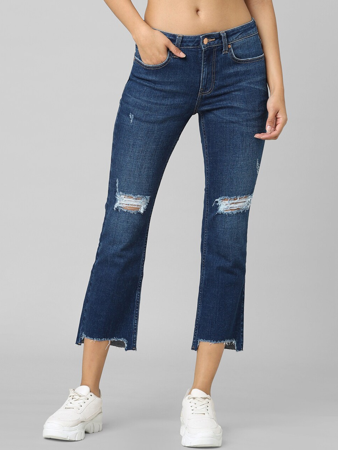 

ONLY Women Blue Flared High-Rise Mildly Distressed Light Fade Jeans