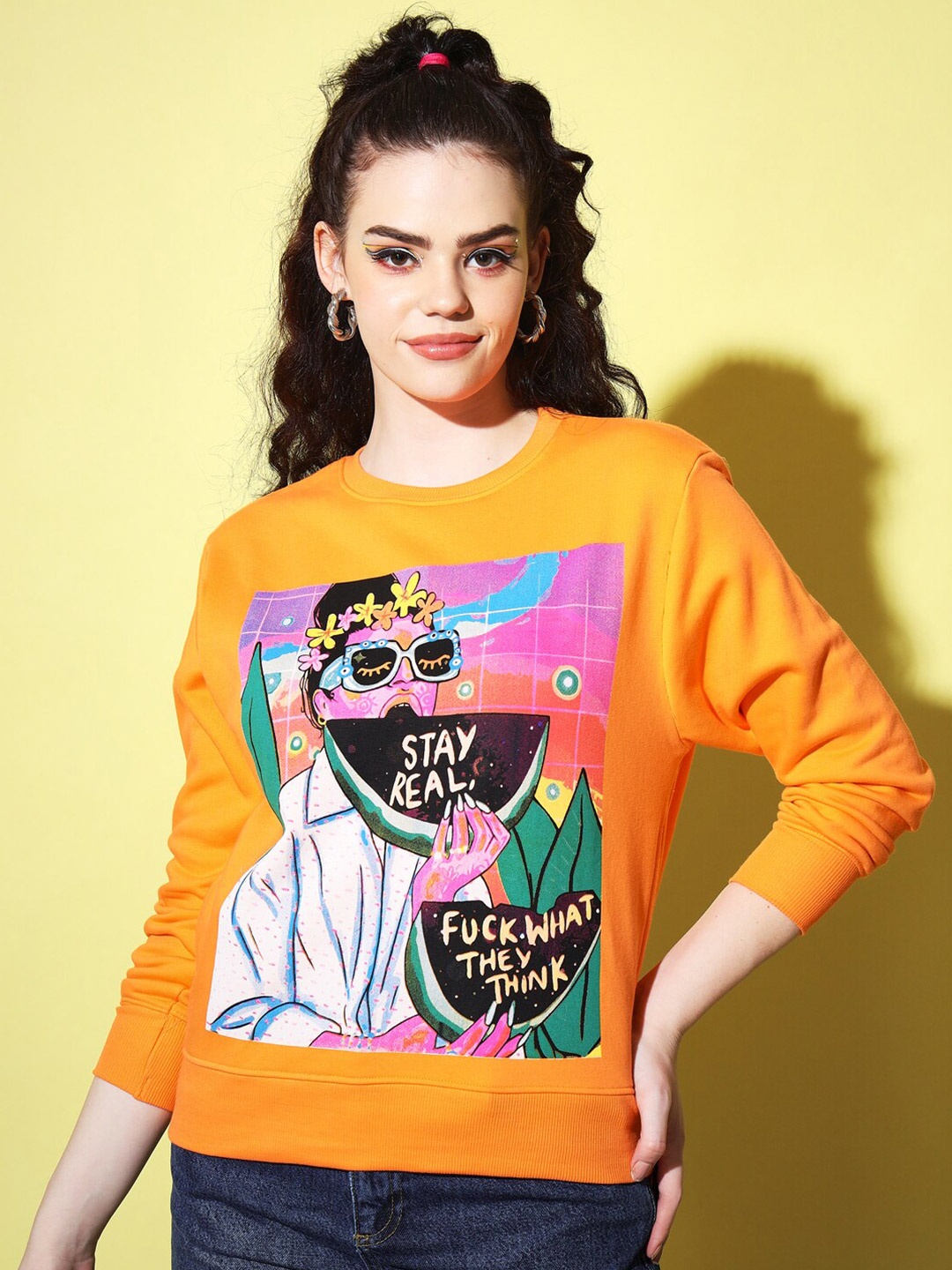 

The Dry State Women Orange Printed Sweatshirt