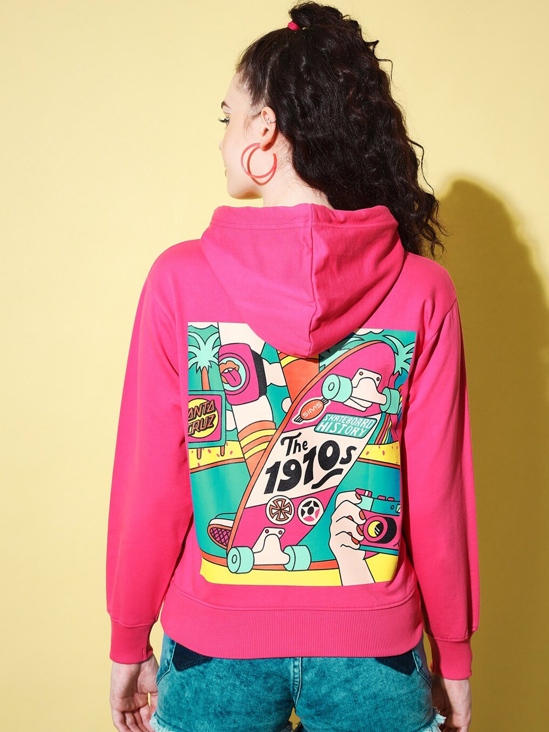 

The Dry State Women Pink Printed Hooded Sweatshirt
