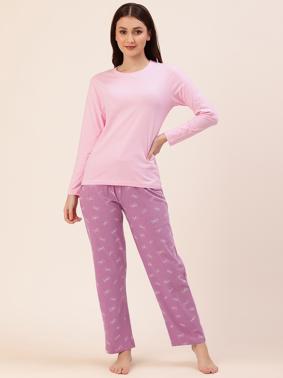 

Lounge Dreams Women Pink & White Conversational Printed Pure Cotton Night suit