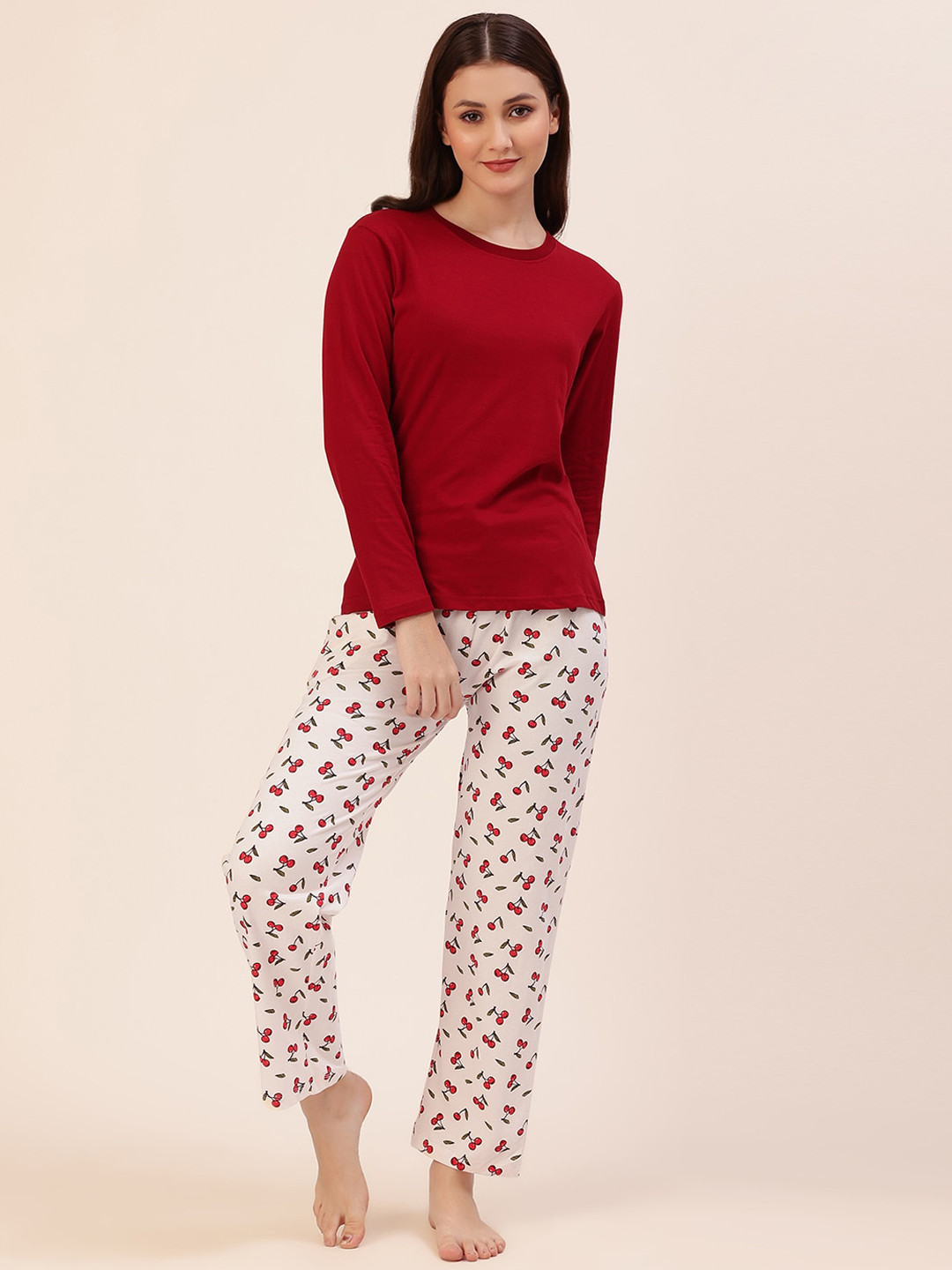 

Lounge Dreams Women Red & White Printed Pure Cotton Night suit