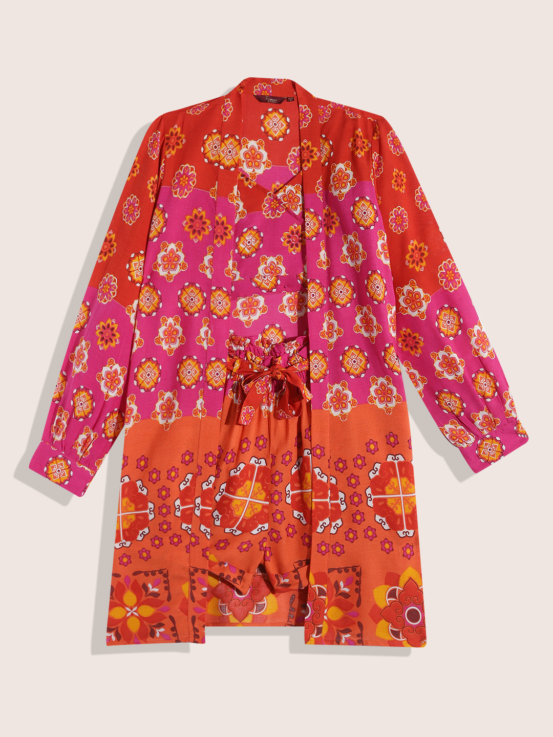 

Sangria Girls Ethnic Printed Top & Shorts with Ethnic Jacket, Orange