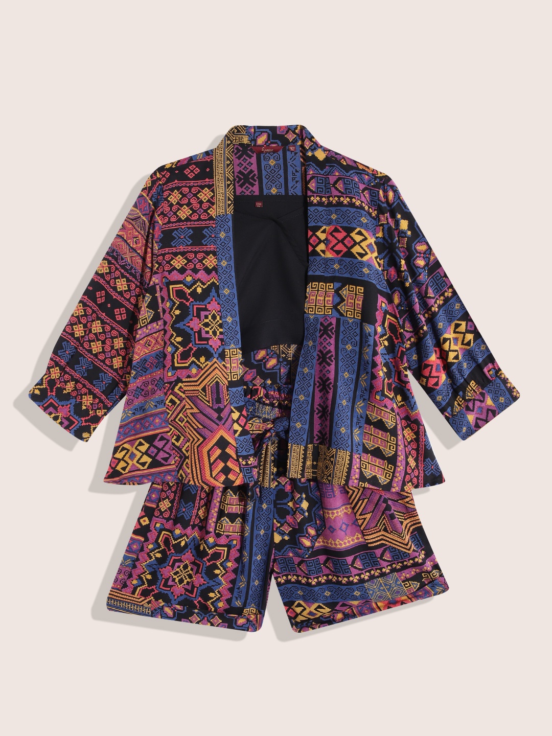 

Sangria Teen Girls Ethnic Motifis Print Ethnic Clothing Set With Jacket, Black