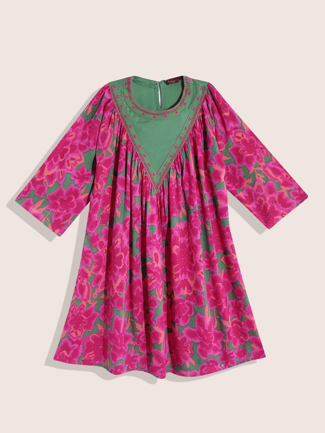 

Sangria Girls Floral Print A-Line Dress, Fuchsia