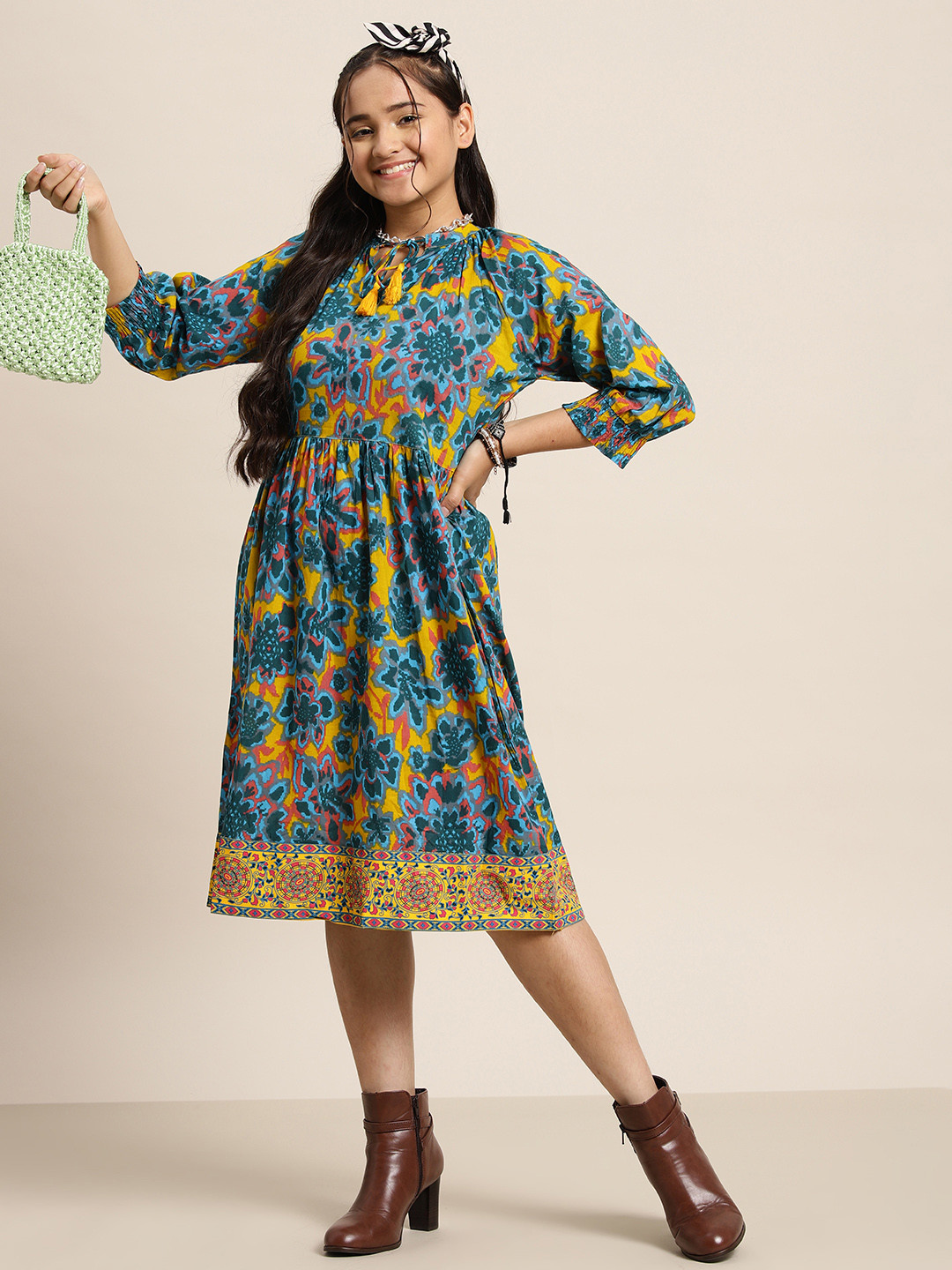 

Sangria Teen Girls Tie & Dye Print A-Line Ethnic Dress, Multi
