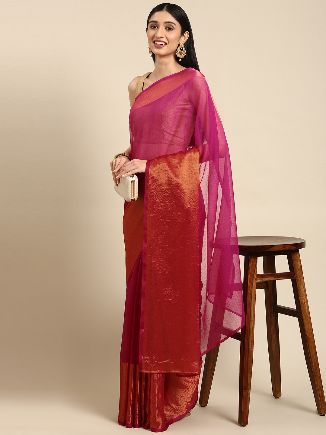 

Anouk Magenta Solid Pure Chiffon Saree