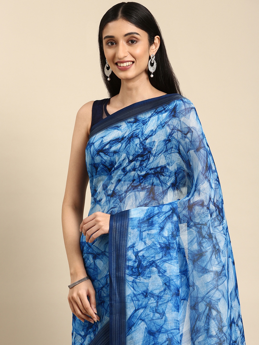 

Anouk Blue Ethnic Motifs Pure Linen Saree