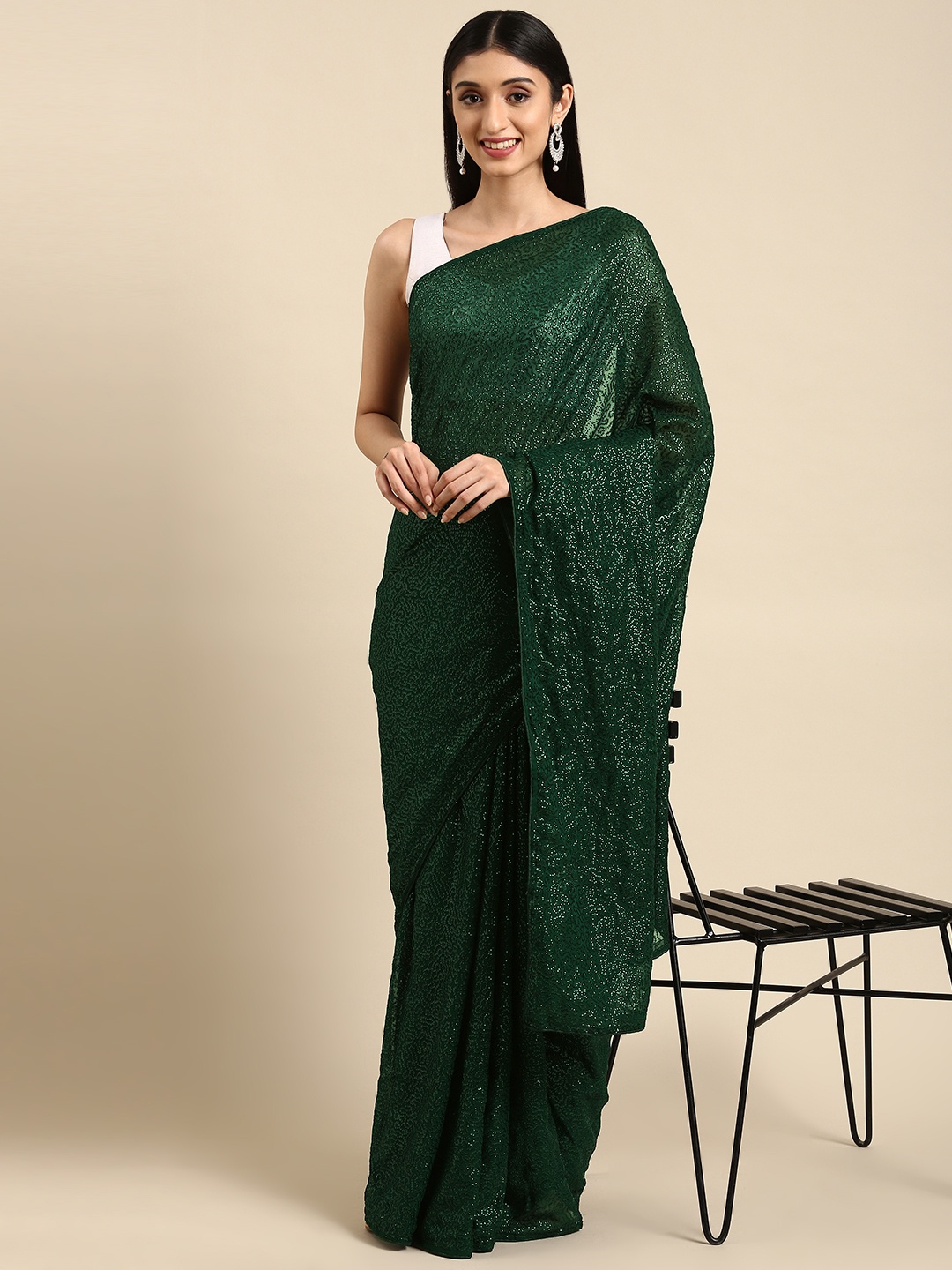 

Anouk Teal Green Sequinned Pure Georgette Saree