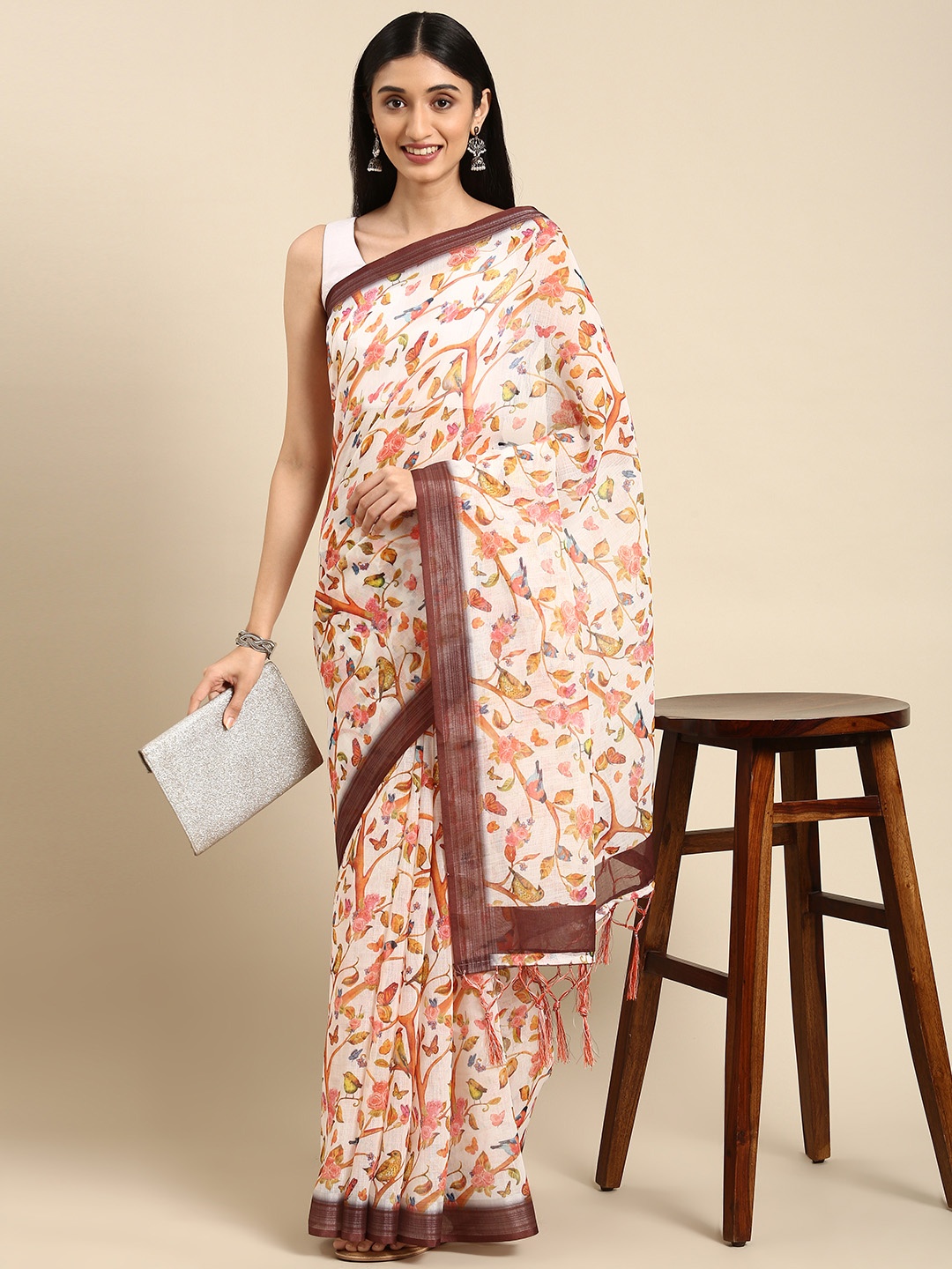 

Anouk Multicoloured Ethnic Motifs Pure Linen Saree, Multi