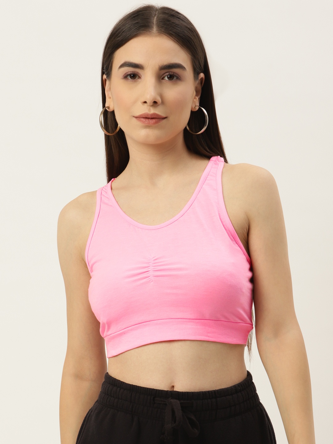 

Besiva Women Solid Criss-Cross Back Crop Top, Pink