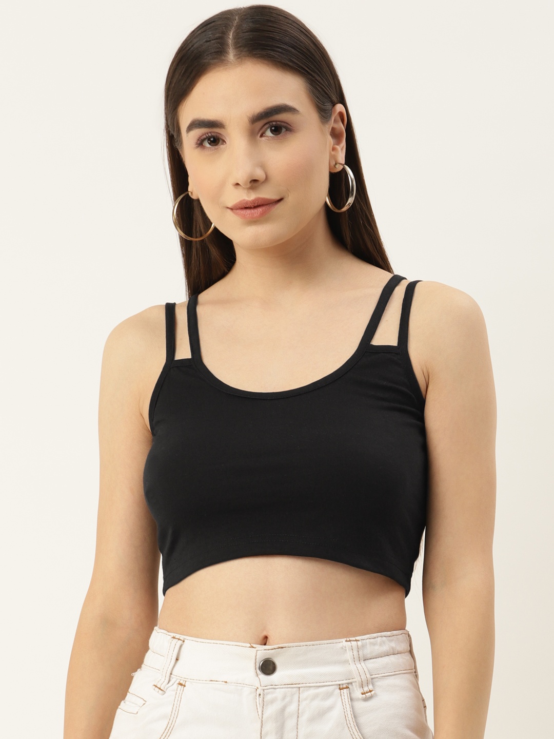 

Besiva Women Solid Double Strap Bralette Top, Black
