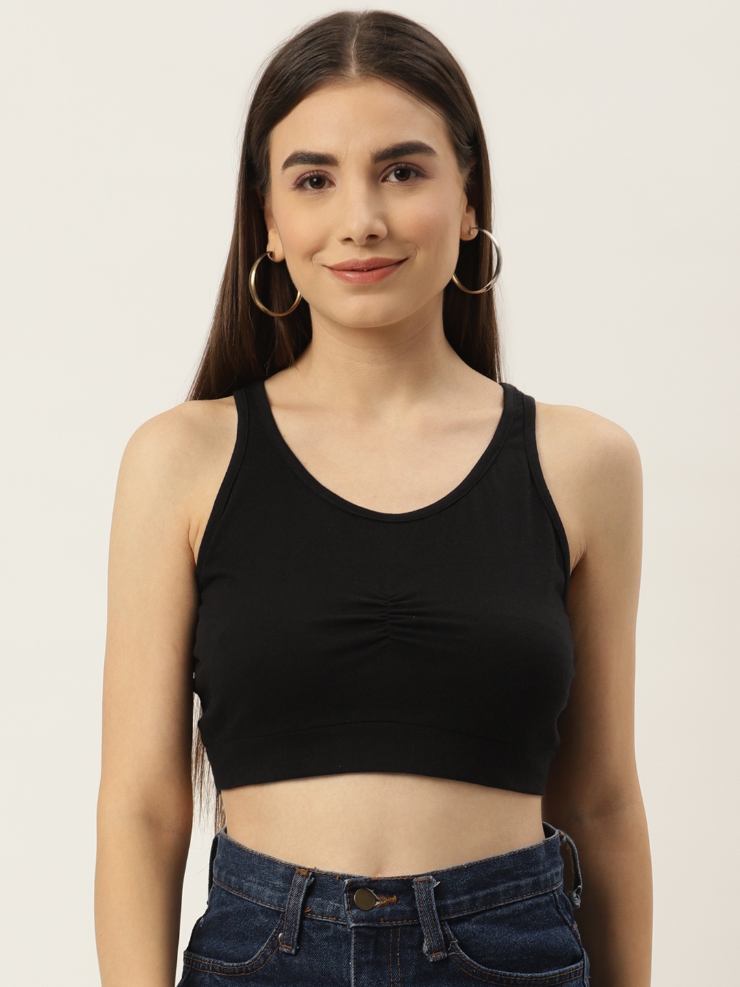 

Besiva Women Solid Criss-Cross Back Crop Top, Black